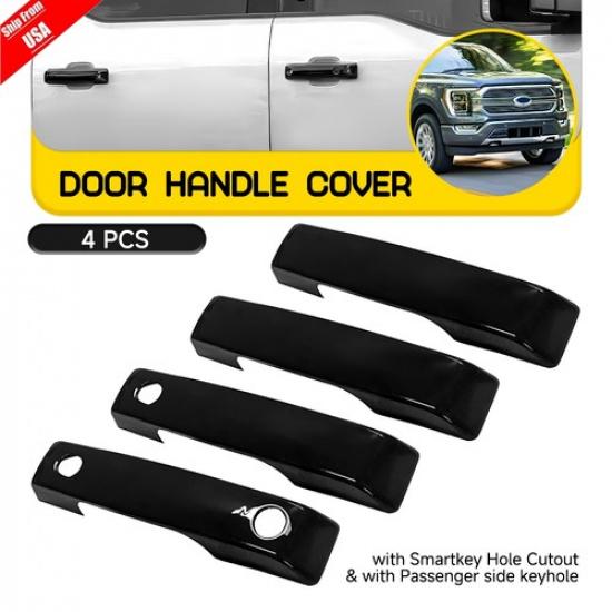 4Pcs 21-24 Fit Ford F-150 F-250 Gloss Black Door Handle Covers W/ Smartkey Hole