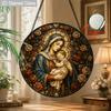 1pc 2D Flat Religious Stained Glass Suncatcher, 6.3/7.87 Inch Religious Christmas Window Suncatcher, Virgin Mary and Jesus Stained Glass Ornament