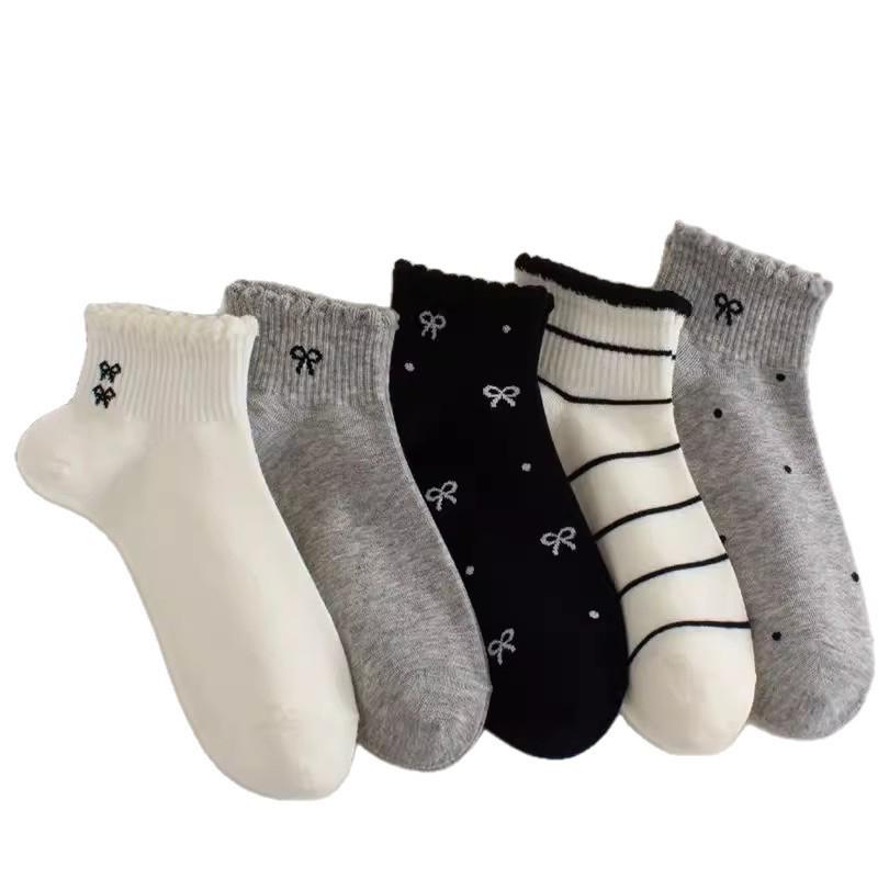 Spring/Summer Korean-Style Bow Knot Non-Slip Boat Socks - Coffee Color, Breathable, Low Cut.