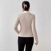Ladies Autumn Winter Long Sleeve Lapel Solid Color Ribbed Slim Fit Pullover Polo Shirt Top
