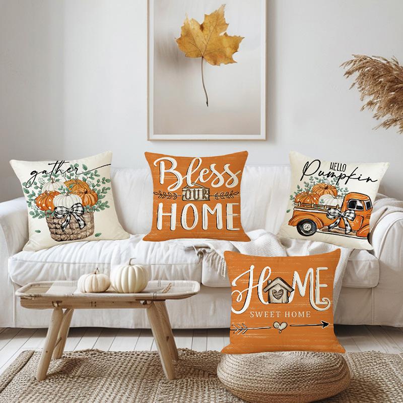Autumn Harvest Series Pillow Cover Linen Printed Pumpkin Pillow Cover Living Room Bedroom Decoration Cushion Cover