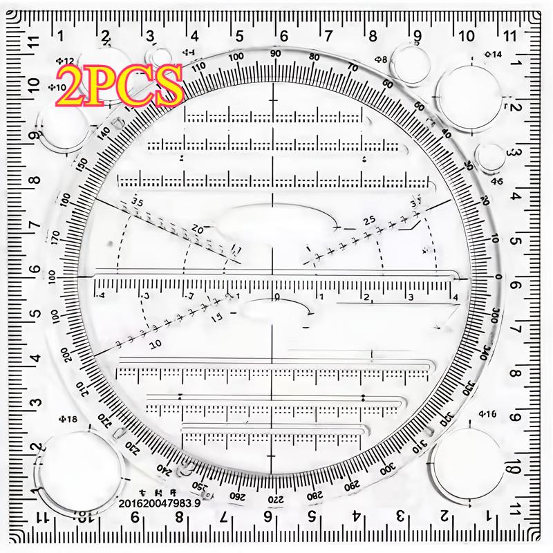 2pcs Multifunctional Rotating Rulers,Quick Drawing of Circles, Geometric Shapes, Compass Function Templates,Ellipses