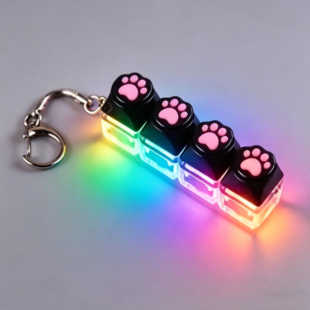 Tragbar Silikon Katzenpfote Clicker Schlüsselanhänger LED-Licht Leuchtend Fidget Spielzeug Tastaturstil Taste Stress Angst Linderung Geschenk