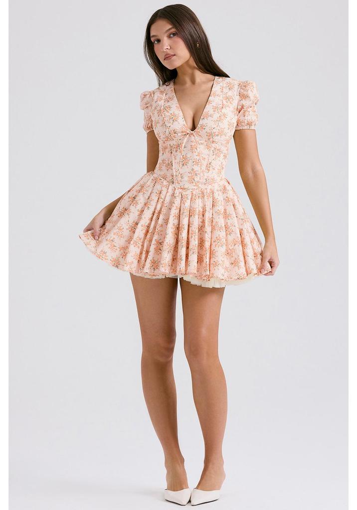 2026 Floral Puff Sleeve Summer Dress – Sweet French Style with Cinched Waist and A-line Skirt.