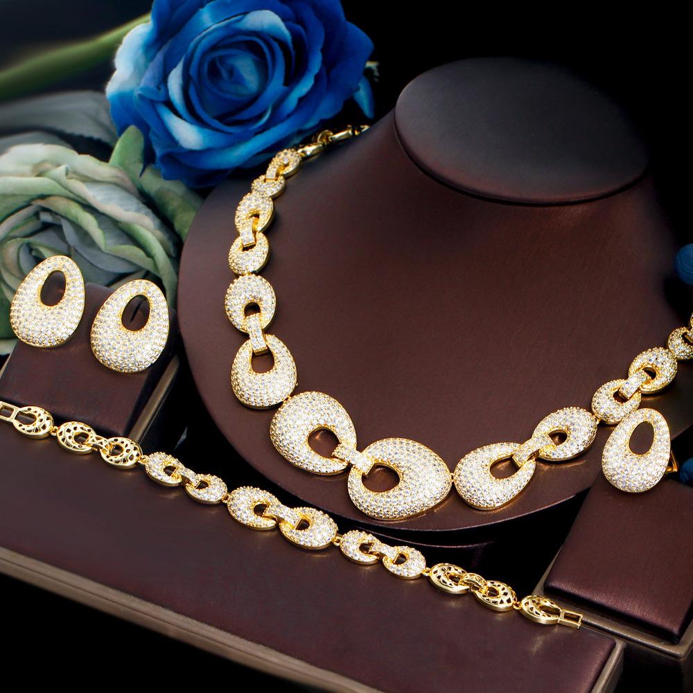 Middle East Jewelry Copper Gold Plated Necklace Earrings Bracelet Ring Four-Piece Dress Banquet Accessories Set