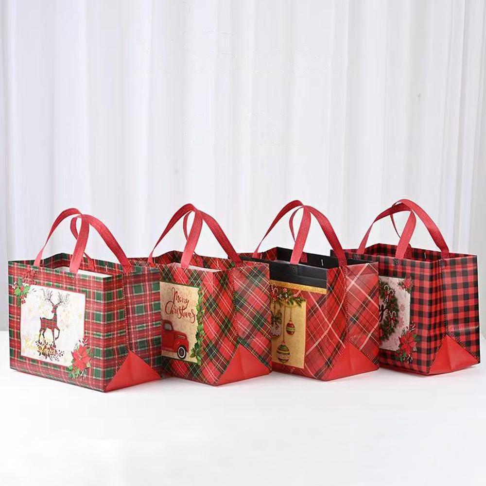 

Runtow набор подарочных пакетов на рождественскую тематику 4 шт., нетканый пакет-тоут с ручками, подарочный пакет с рисунком рождественской елки, сумка для покупок