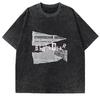 Vintage Washed Black Eagle Print T-Shirt Retro Bald Eagle Lightning Graphic Oversized Tee Casual Letter Shirt