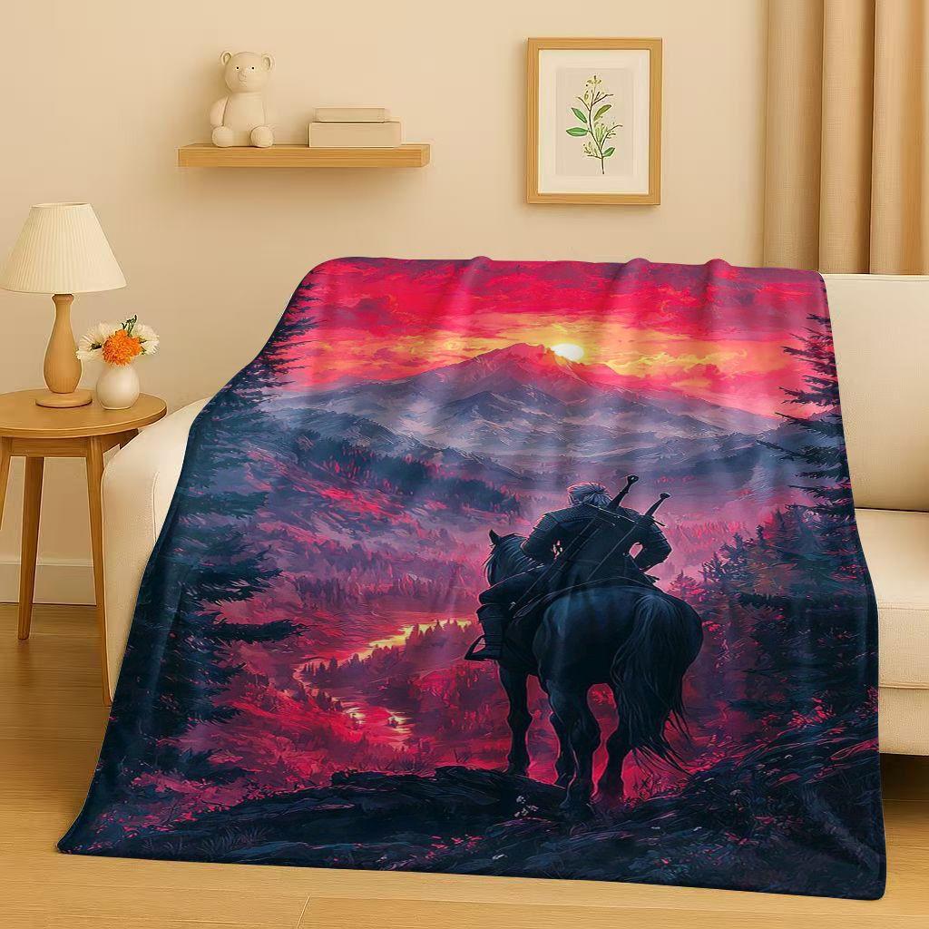 HD The W-Witcher Game Geralt Gamer Cartoon Flannel Blanket,Ultra Soft Plush Throw for Home Bedroom Bed Sofa Cover Kid Gift
