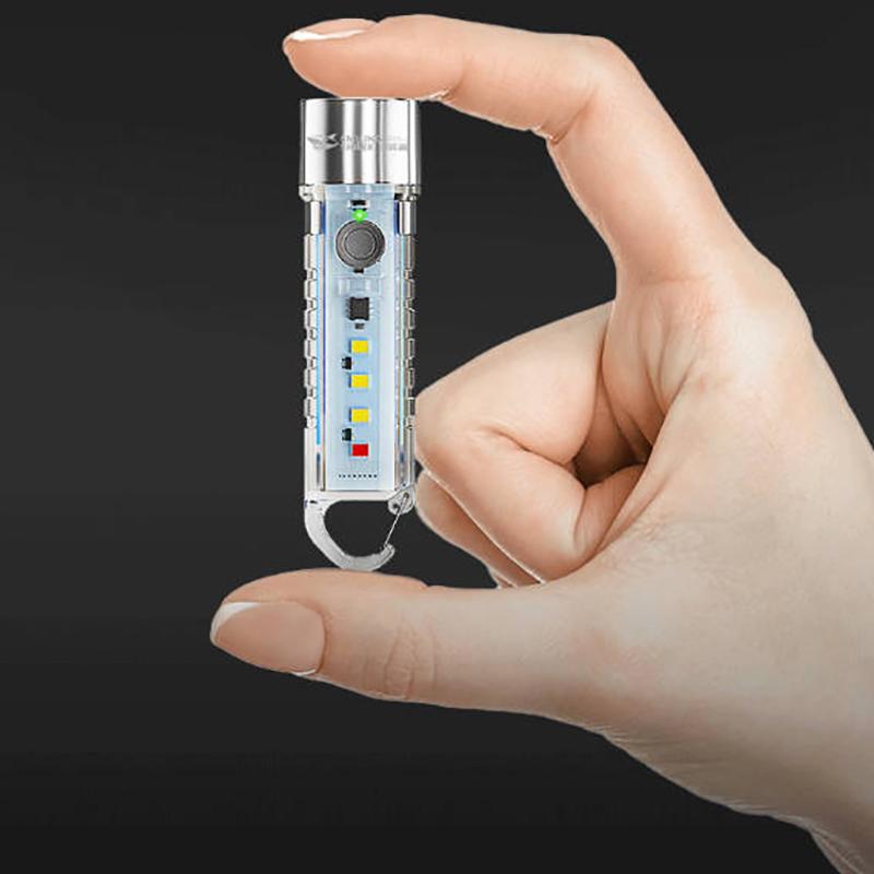 Smiling Shark Led Mini Strong Light Rechargeable Flashlight Super Bright Multifunctional Keychain Outdoor Warning Home