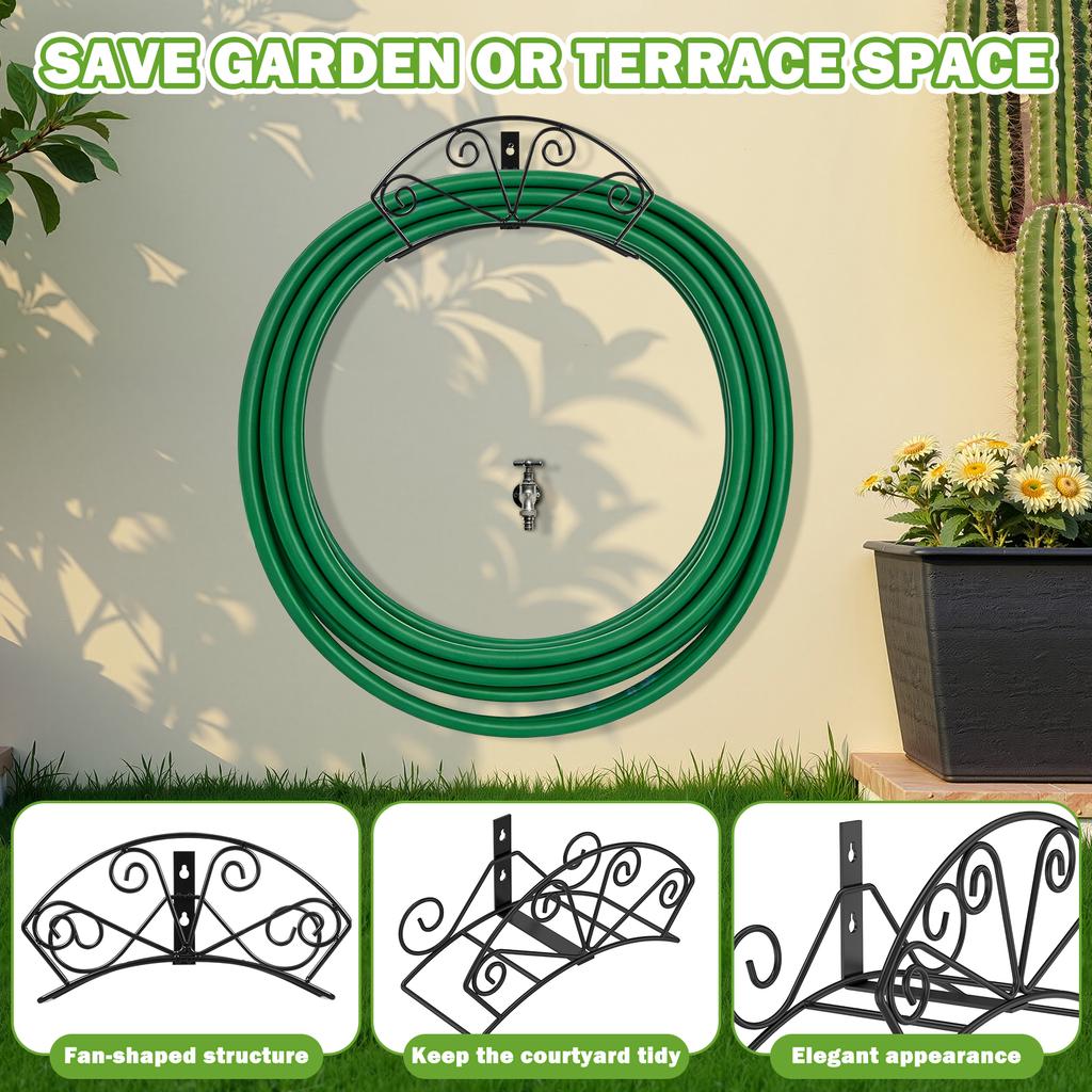 Garden Hose Holder Wall Mount Water Hose Hanger Storage Heavy Duty Metal for Equipment Tools Ropes Outside Organizer Rack