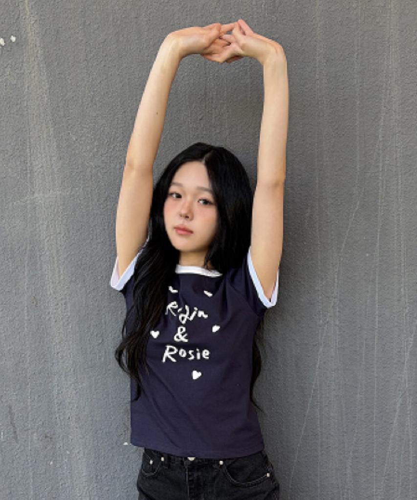 Loginaenloji Rogin N Rosie Lettering Ringer T-Shirt Navy