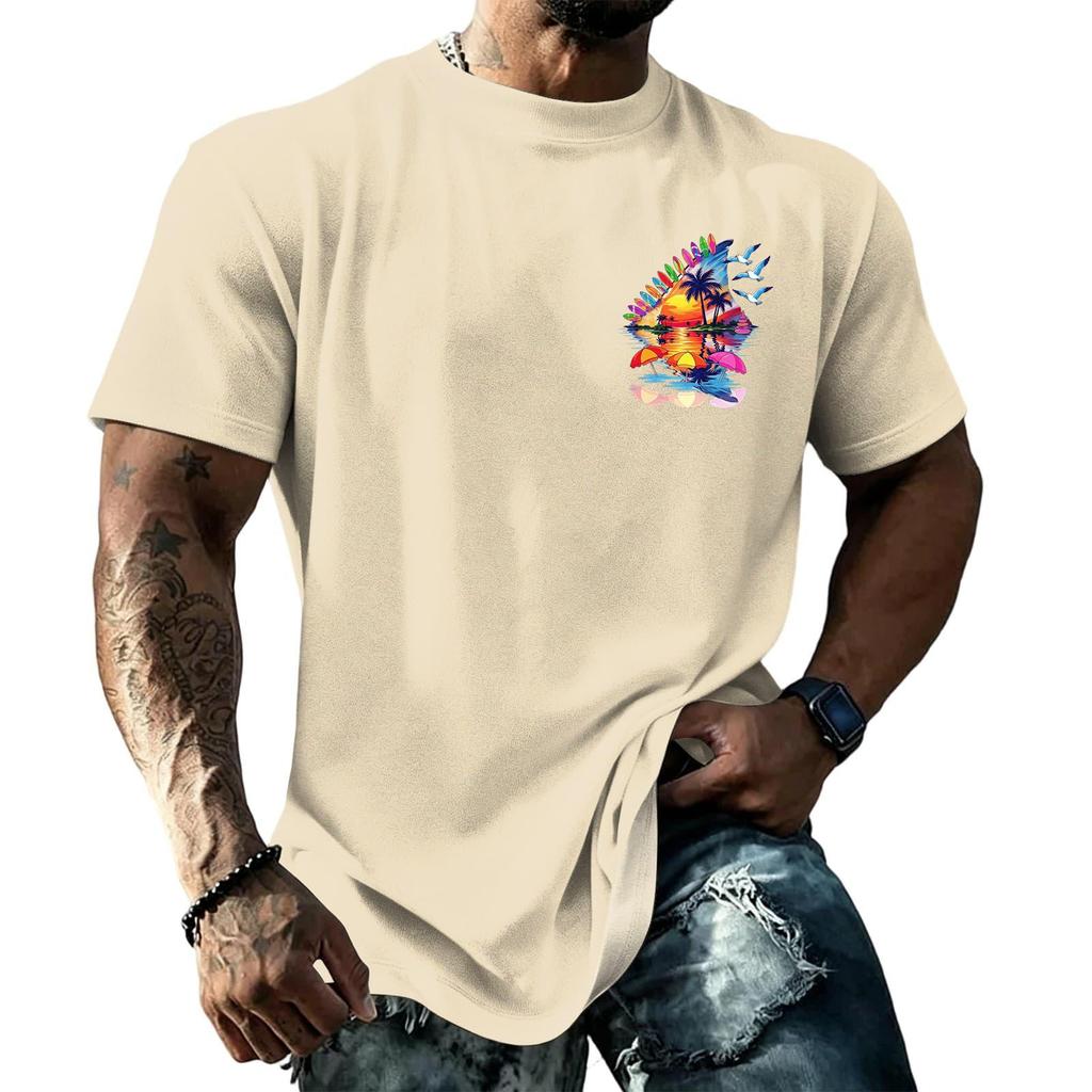 Men's Retro Hawaiian Texture Print Short Sleeve T Shirt Loose Fit Casual Summer Daily Wear Top Soft Fabric Breathable Design