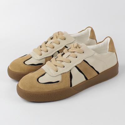 Fashion Top Layer Cowhide Retro German Training Shoes, Women's Leather Flat Bottomed Casual Sports Shoes