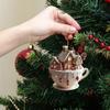 4pcs Christmas Coffee Cup Pendant Acrylic Snow House Ornament Car Decor Hanging For Backpack Keychain Holiday Gift Car Accessory