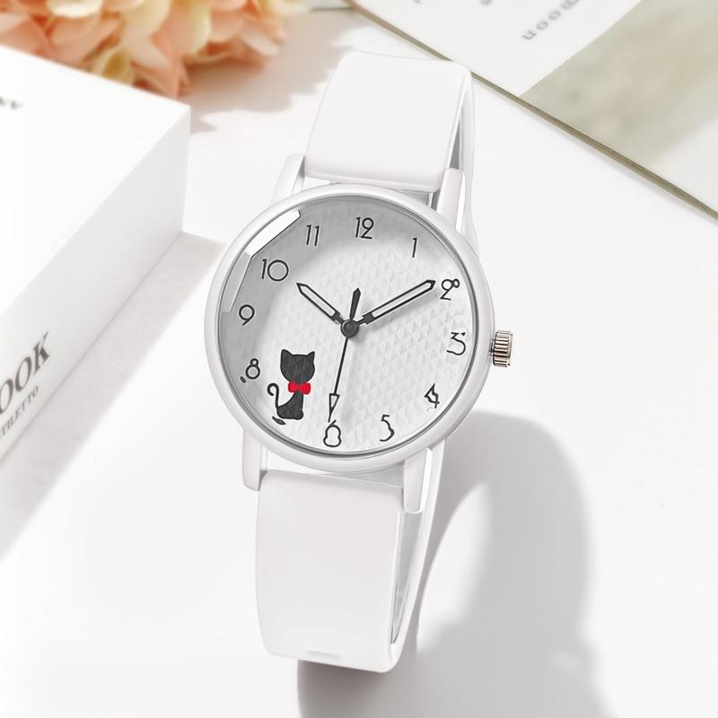 Women s watch jelly color scheme cute kitten schoolgirl silicone strap quartz watch simple wind watch