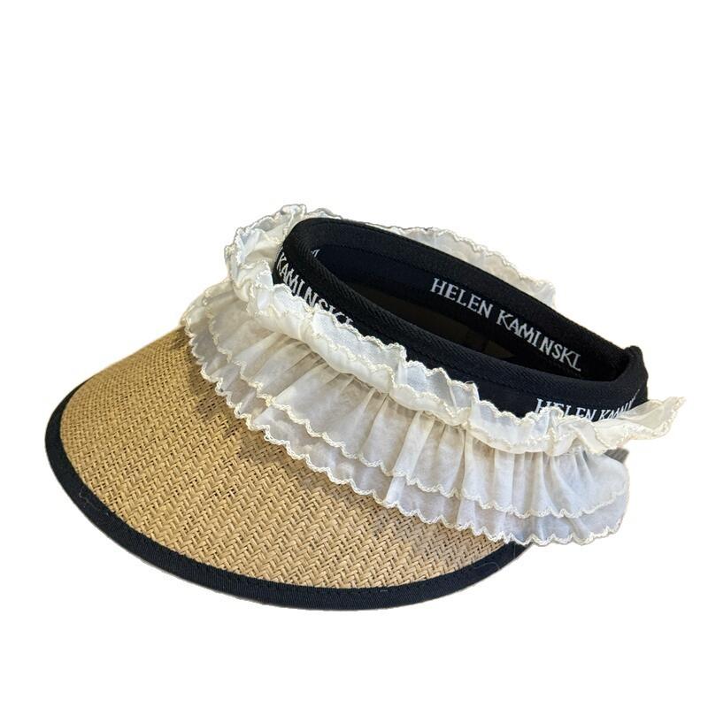 Lace Bow Straw Empty Top Sunscreen Hat Women's Summer Big Brim Sunshade UV Protection Sun Hat