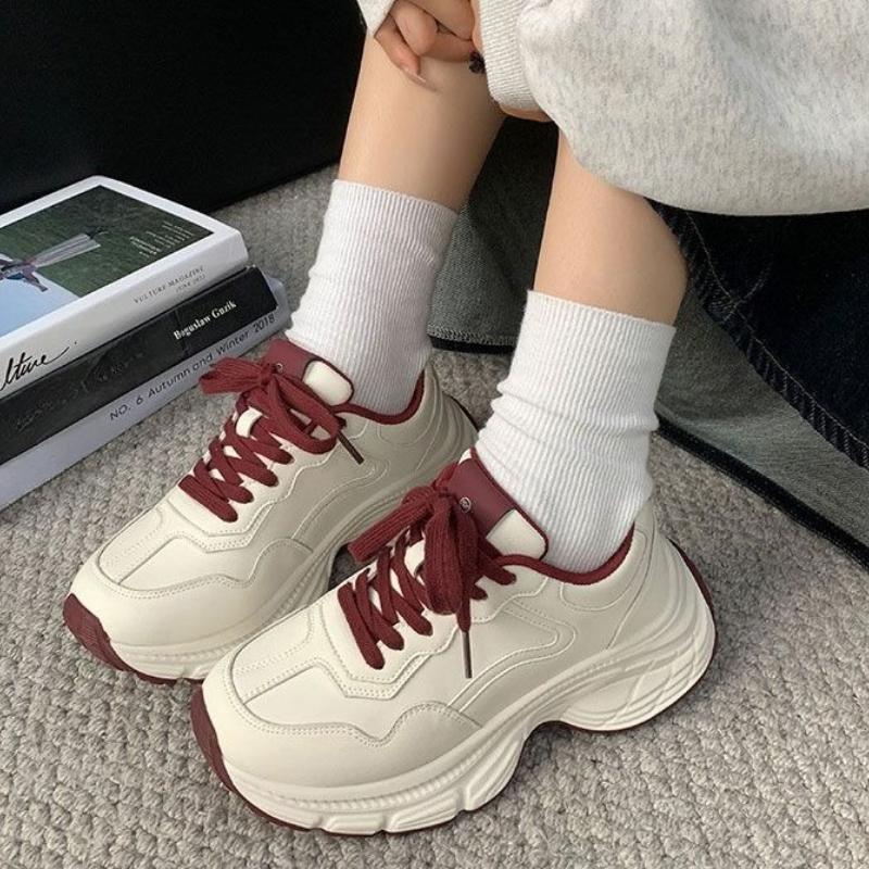 Spring Autumn Women's Retro Chunky Sneakers Ultra Soft Thick Sole Waterproof Running Casual Height Increase Versatile Shoes