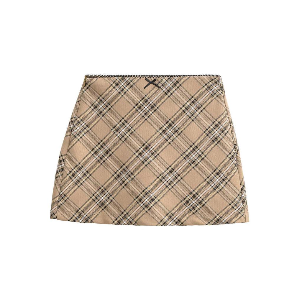 Spring Aristocratic Tartan Plaid Skirt with Safety Shorts - Retro British Style, Bowknot Accent, Hip-Hugging, Versatile Women's Short Skirt.