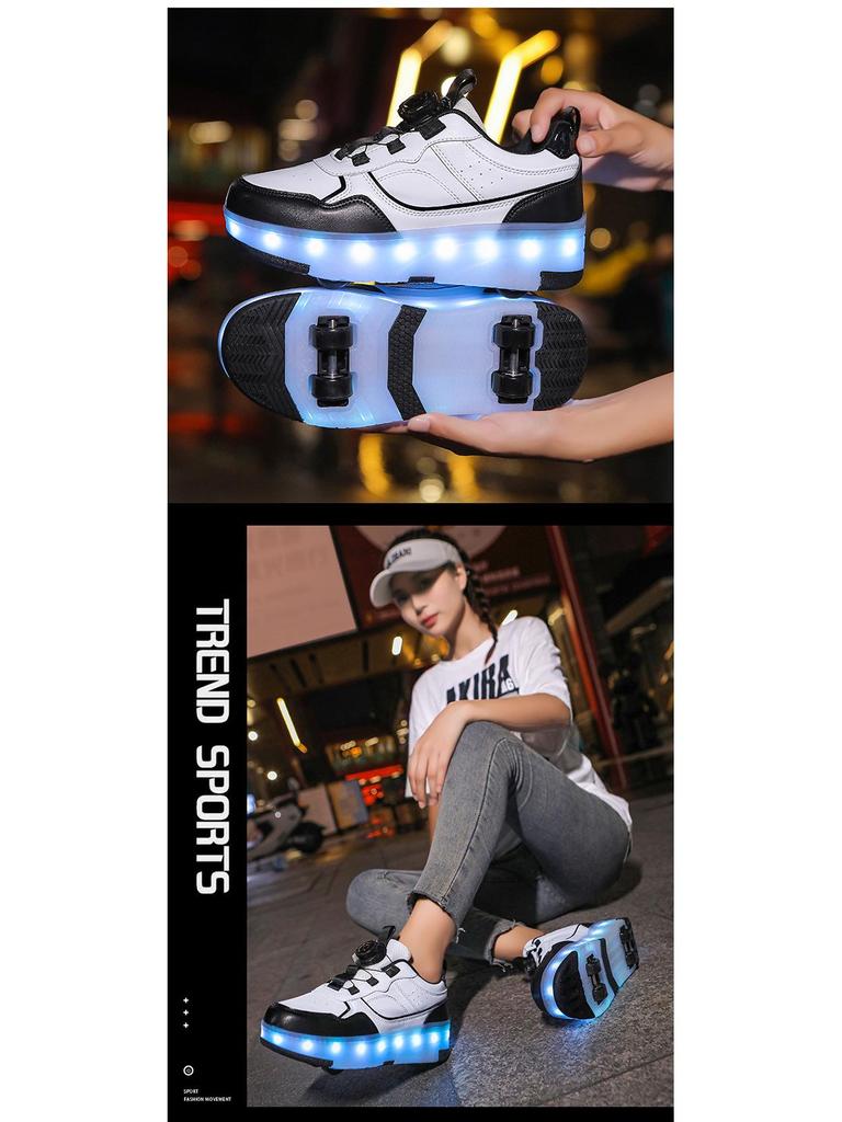 Wiederaufladbare LED-Leucht-Rollschuhe für Kinder mit vier Rädern