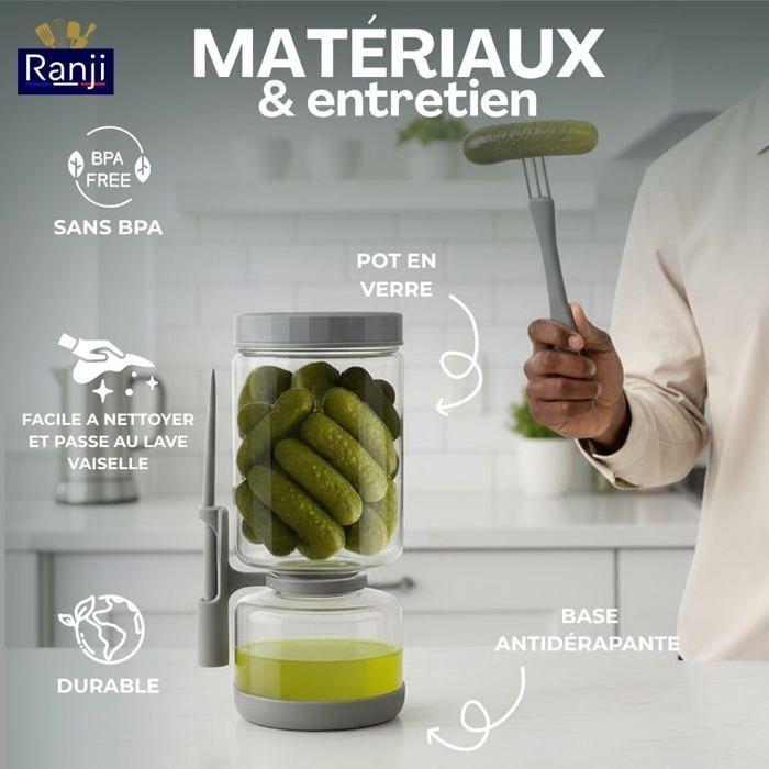 RANJI - Drehbarer Gurkenglas mit Spieß – Hermetisches Sanduhr-Glas ohne BPA (1300 ml)