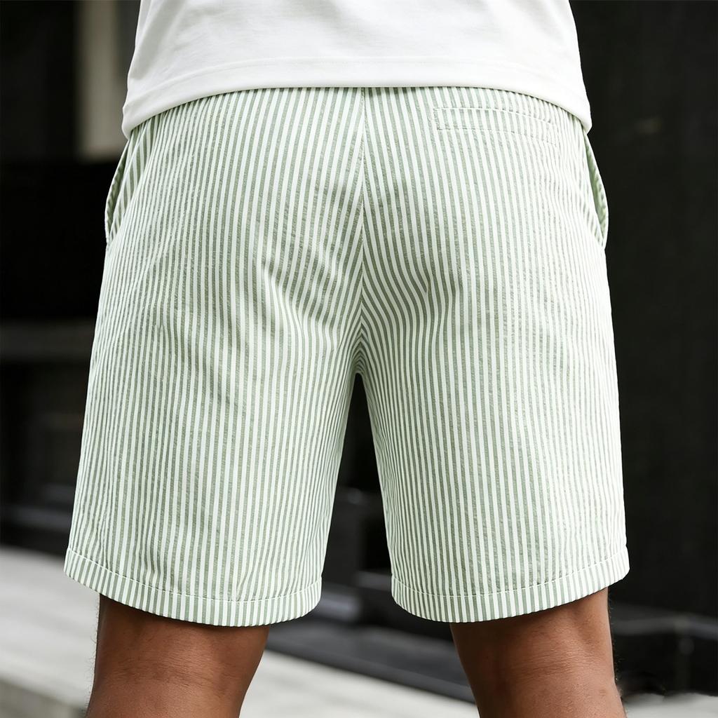 Herrshorts, Casual, Randiga, Linne, Elastisk Midja, Dragsko, Sommar, Strandshorts, Med Fickor, Lös Passform, Bomullslinne Shorts