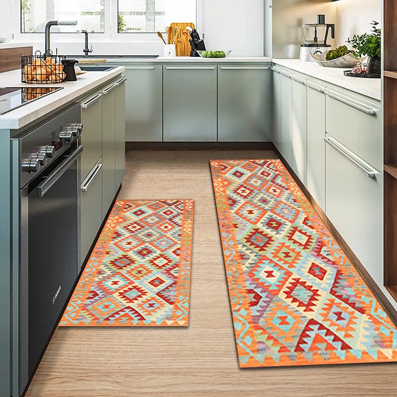 Bohemian Print Waterproof Kitchen Rug with Non-Slip, Thick Cushioned Design for Anti-Fatigue Comfort