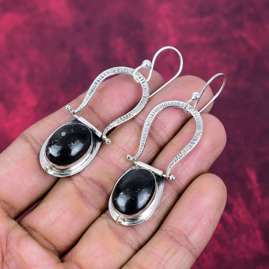 Shungite Jewelry, 925 Solid Sterling Silver Earrings Jewelry, Handmade Earrings Gemstone Jewelry For Women