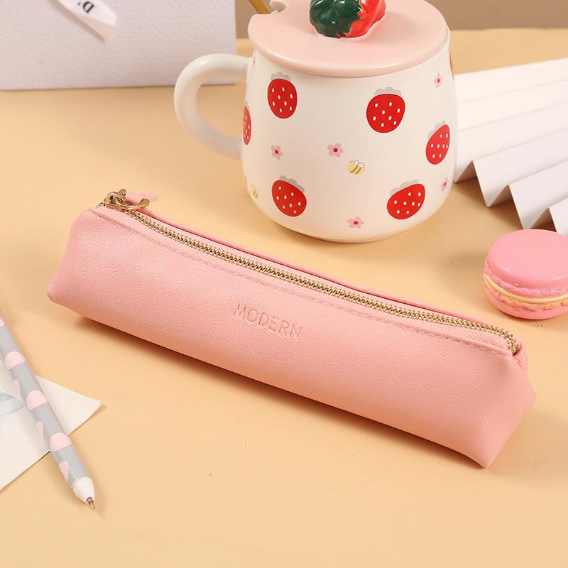 Mini Pencil Bag PU Solid Color Student Supplies Kawaii Zipper Bags Pencil Case Pouch School Office Stationery Supplies