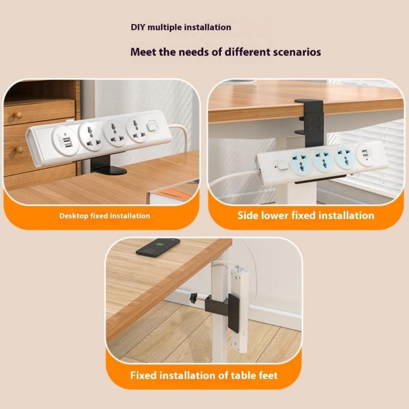 Power Panel Mount with Adjustable Desk Clamp Secure Under Desk Storage Solution for 0.39-1.96inch Tabletops Black