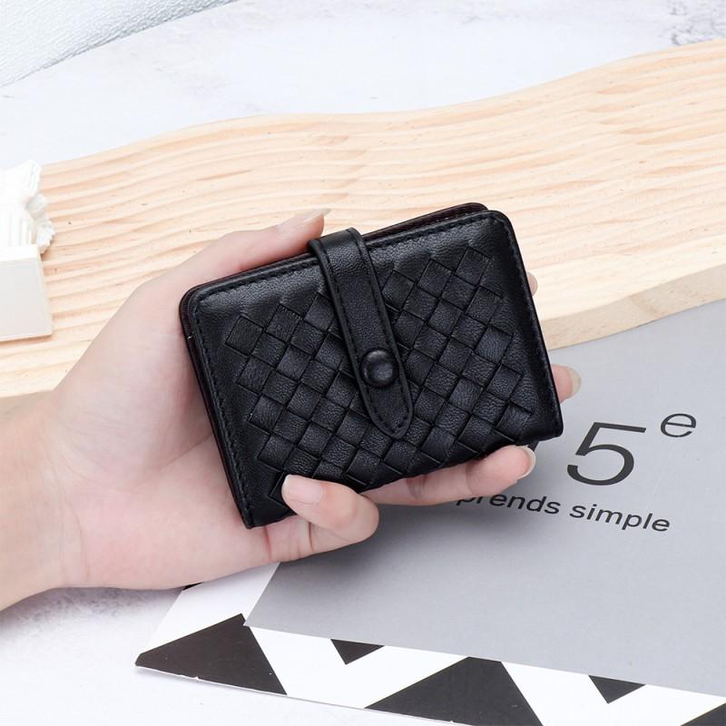 Leather Small Card Cover Women's Short Organ Bag Large Capacity Multi-card Sheepskin Woven ID