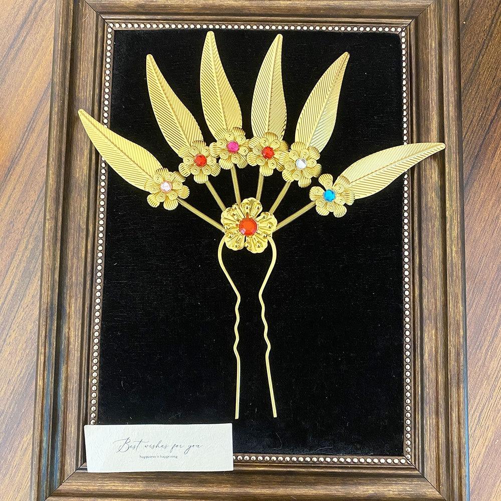 Ancient Thai Hair Sticks Flower U-shaped Hairpin Vintage Thai Metal Leaves Hairpin Women