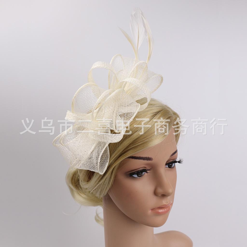 Fine Linen Yarn Bridal Tiara Feather Flower Hairpins Hair Ornaments, Prom Party Headbands, Top Hats