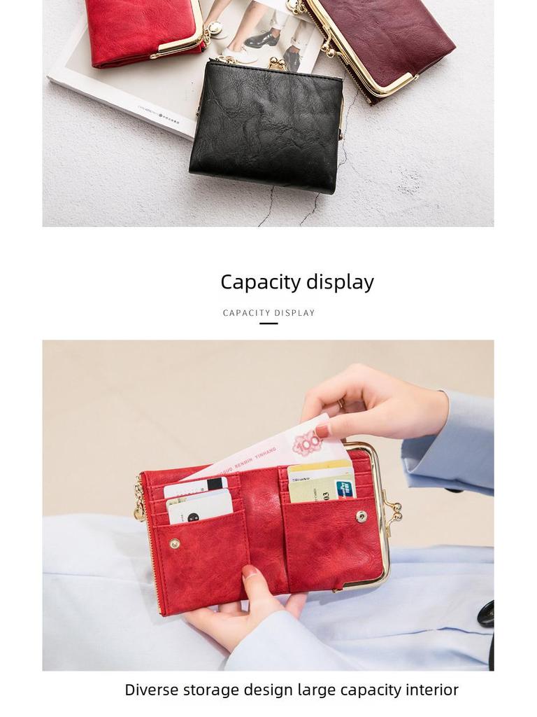 Xiangyin Women's 2024 Retro Multifunctional Leather Wallet: Short Folding Coin Purse & Card Holder