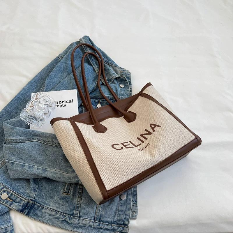 

Женская большая холщовая сумка-тоут - Высококлассная модная сумка через плечо для работы и поездок кофейный