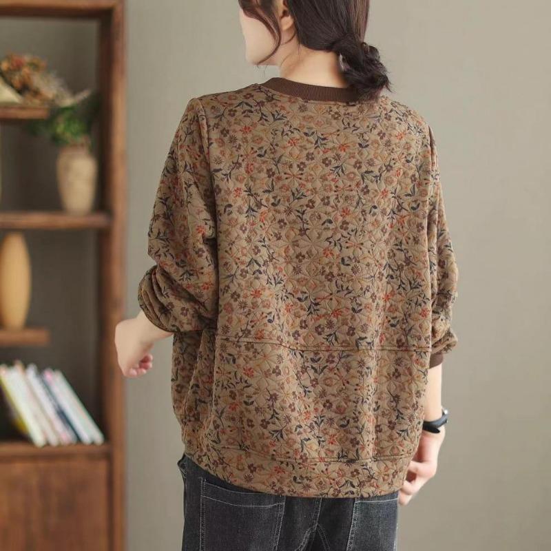 Vintage Ethnic Print Long Sleeve Women S Hoodie Loose Fit Casual Pullover