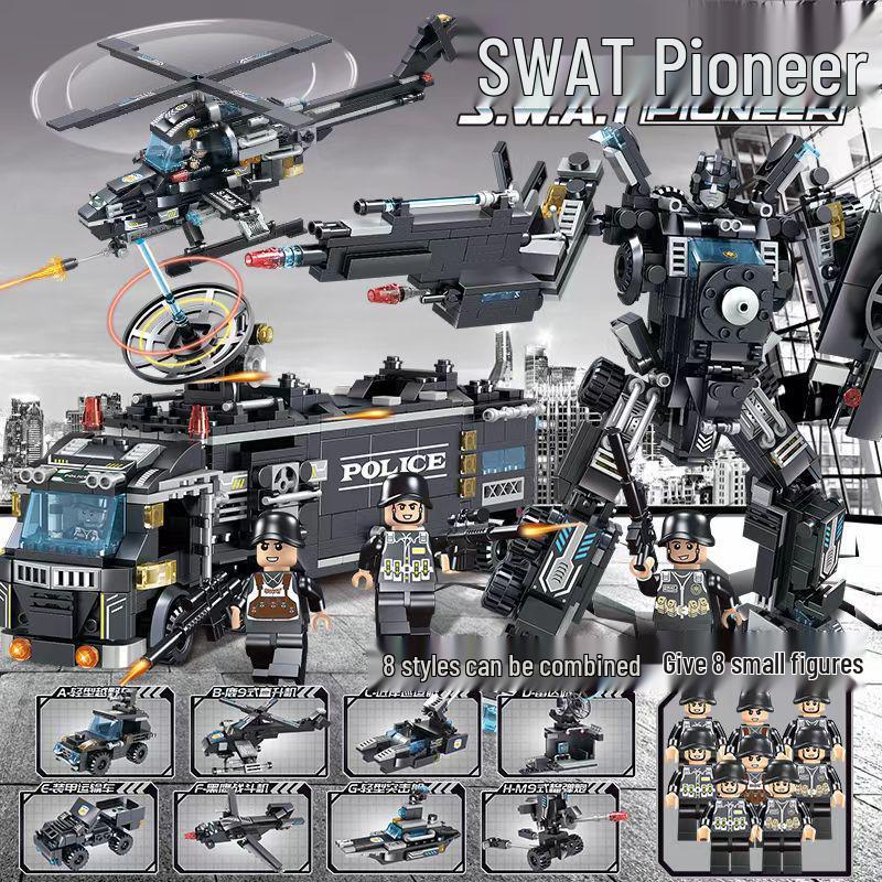 Lele Brothers Black Eagle Police Mech Vehicle, 51-in-1, Compatible with Lego Building Blocks, Assembly Toy for Boys