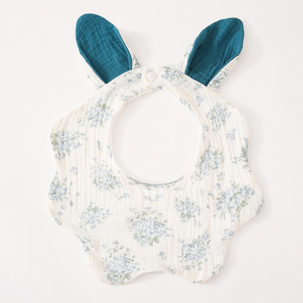 Baby Cotton Crepe Gauze Bibs Cute Rabbit Ear Wavy Edge Saliva Towel Newborn Drool Burp Cloth Soft Absorbent Neck Bib