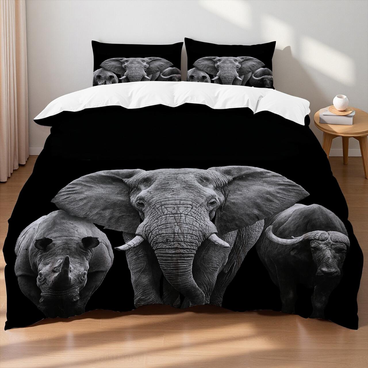 

Elephant & Highland Cow Style Digital Printing Cotton Fabric Bedding Set Duvet Cover Linen Fitted Sheet Pillowcases Home Textile EU Single 135x200cm