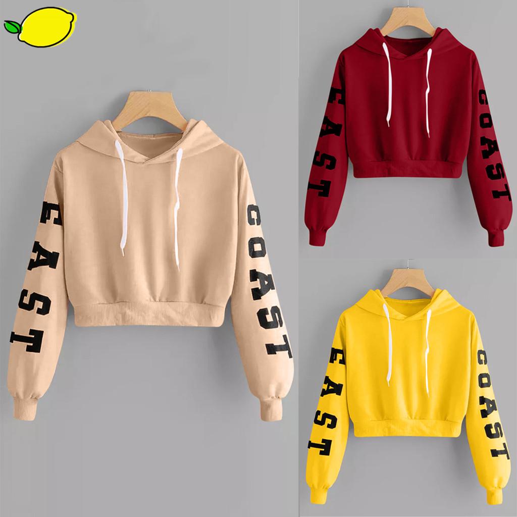 

LXXX женщины Письма Длинные рукава Hoodie Sweatshirt Pullover Топы Блузка