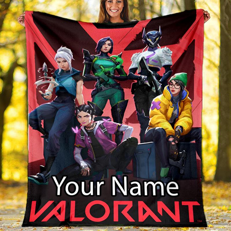 Custom Name Valorant Theme Printed Blanket - Perfect for Couch, Bed, Travel & Outdoor Use | Machine Washable, Cozy & Durable.