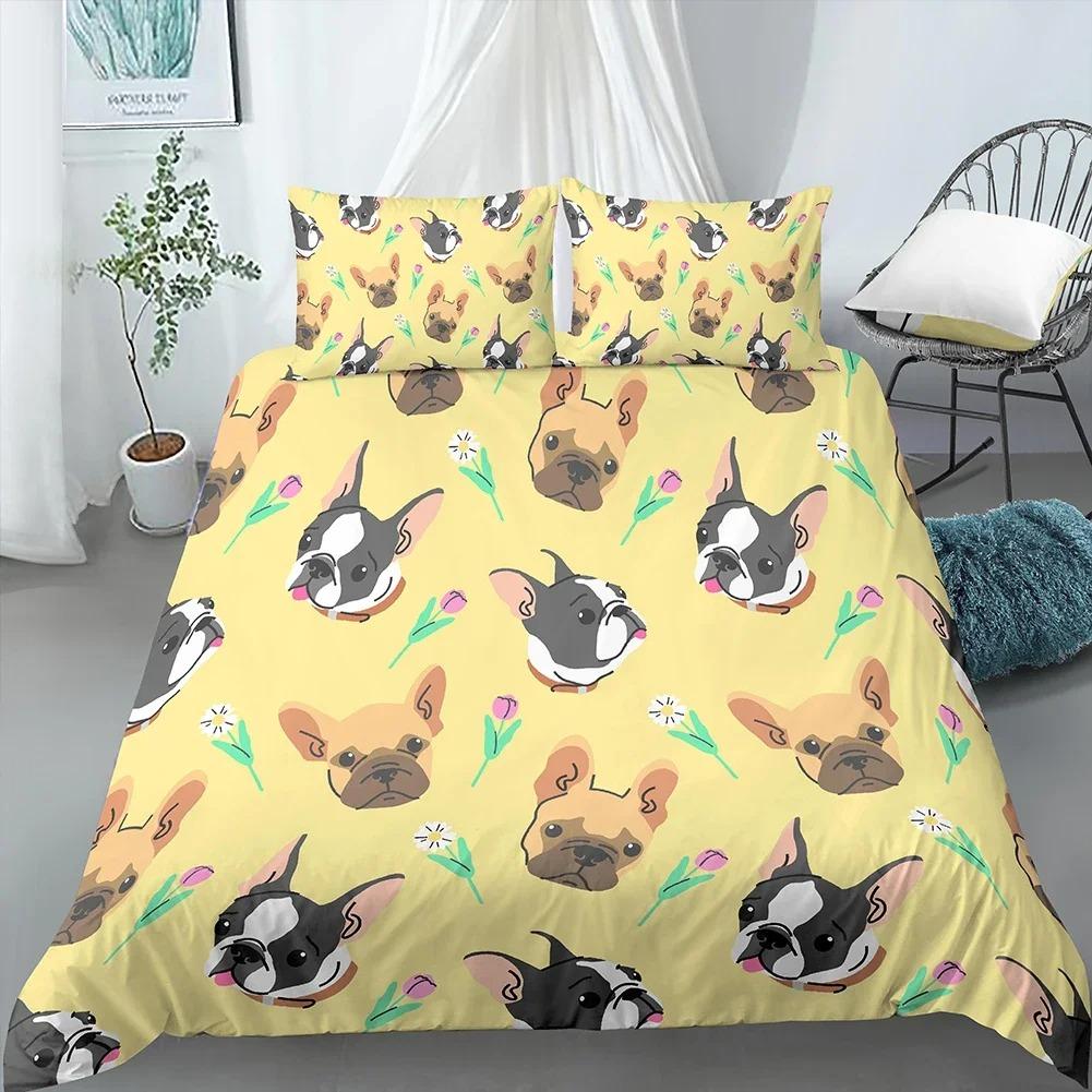 Cartoon Dog Duvet Cover Set Funny Pug Print King Size Bedding Set for Kids Boys Girls Animal Theme 23pcs Twin Comforter Cover