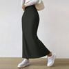 Maxi Skirt with Side Slits High-Waisted Ribbed Long Skirt Solid Color Hip Wrapped Autumn Winter Long Skirt