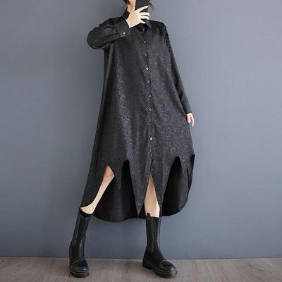 Long Sleeve Plus Size Jacquard Black Vintage Floral New In Dresses for Women Casual Loose Spring Autumn Shirt Dress