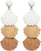 Raffia Dangle Earrings for Women - Boho Statement Rattan Drop Jewelry Shell Design, Lightweight Summer Beach Trendy Accessories