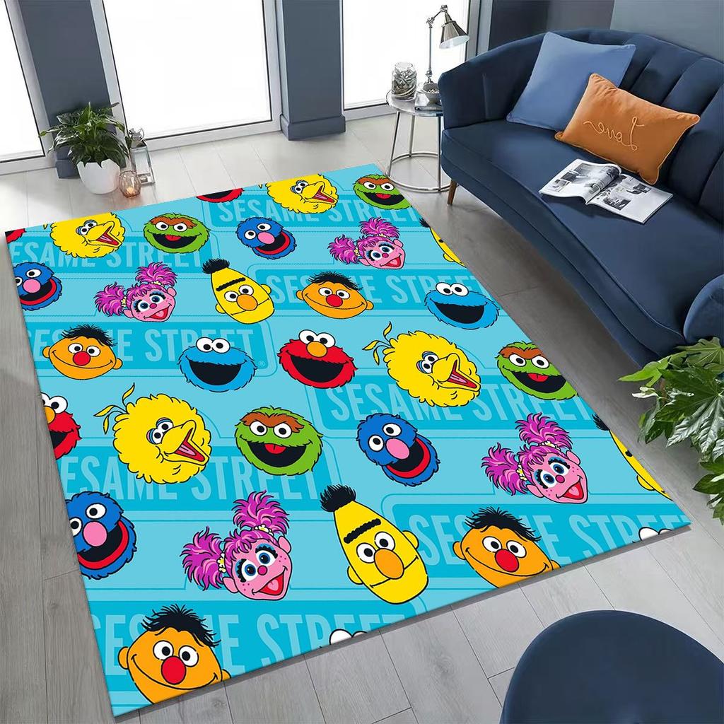 3D S-Sesam Cartoon Kunst Teppich für Schlafzimmer Wohnzimmer Sofa Zuhause Fußmatte Dekor,Große Kinder Spiel Rutschfeste Bodenmatte