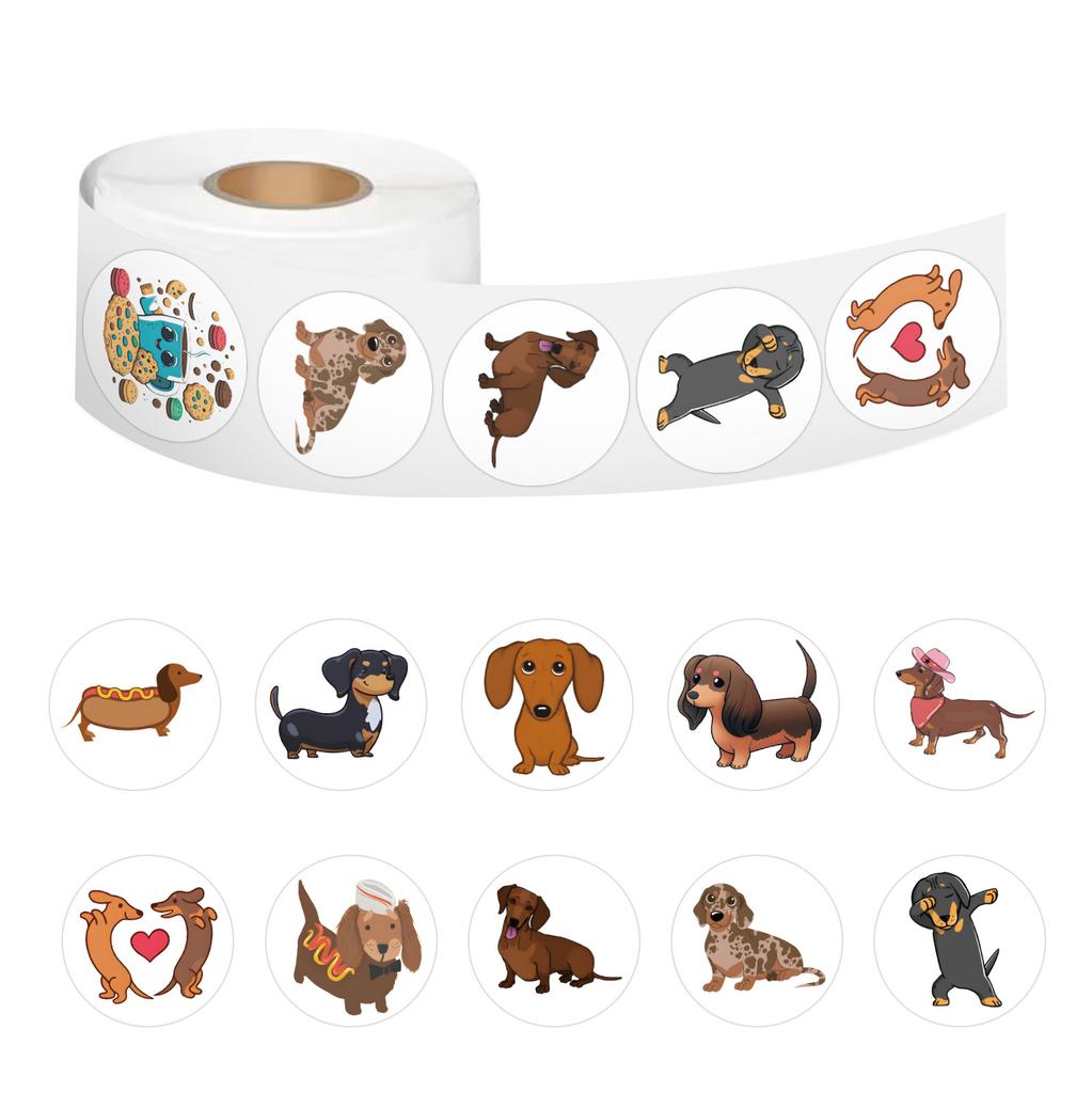 500 Stickers/roll Cartoon Cute Dachshund Dog Roll Stickers Kindergarten Children's Reward Stickers Creative Handbook Tape
