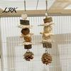 Natural Bird Chew Toys Parrot Toy, Pine Cone Wooden Blocks Dried Fruit Toy Enrichment Cage Accessories for Small Medium Parrots Foraging Biting