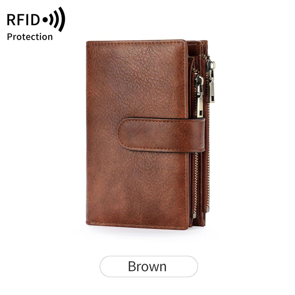 Mode Damen Geldbörse Vintage Faltriemen Doppelte Reißverschlusstasche Kurzer Kartenhalter Hohe Qualität Luxuriös Tragbare Clutch Kartenhalter