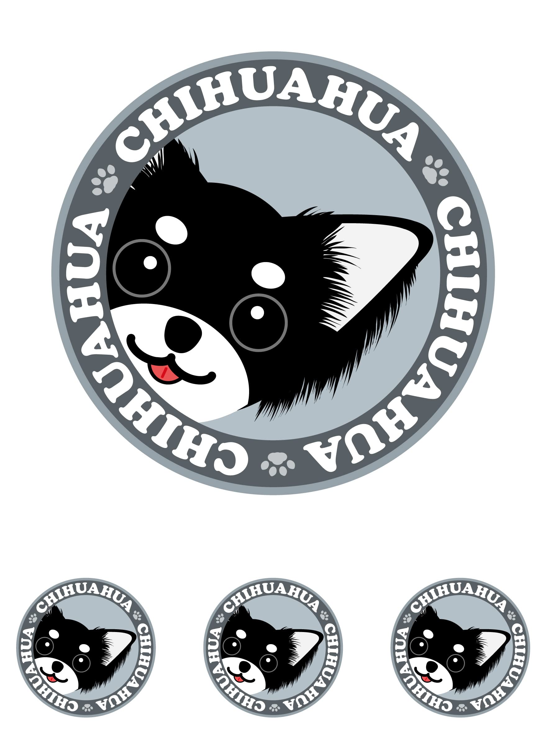 Staring Chihuahua Long Black Tan & White Dog Sticker Gray L,SS серый