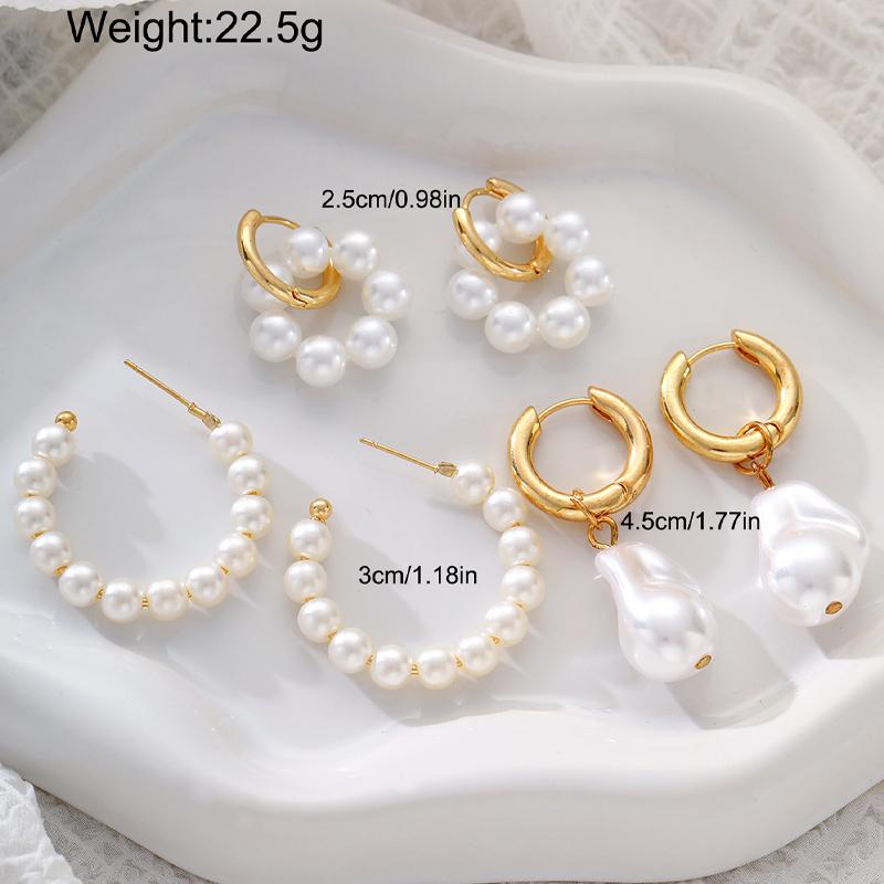 6pcs Vintage Baroque Pearl Drop Earrings Set for Women Europe and America Luxury Gold Color Dangle Earrings Elegant Jewelry New